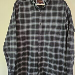 Johnston & Murphy Black and Gray Plaid Shirt